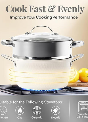 Gotham Steel Hammered 15 Pc Ceramic Cookware Set Nonstick, Deep Pots and Pans Set Non Stick with Induction Cookware, Cooking Utensils & Steamer, Non Toxic PFOA PFOS Free, Oven & Dishwasher Safe