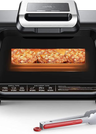 Electric Air Grill Fryer 7-in-1 Indoor Smokeless - 1750W Contact Grill with Non-Stick Removable Plates, Fast Even Heat, Flat Top Griddle See-Through Window Perfect for Healthy Grilling, 4Qt