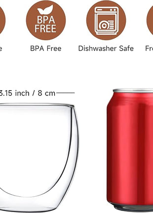 CNGLASS Double Wall Glass Espresso Cups 8.5oz,Insulated Clear Coffee Cup Set of 4