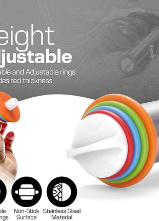 17 Inch Adjustable Stainless Steel Rolling Pin with 4 Thickness Rings & Non-Stick Pastry Mat – Professional Dough Roller for Pizza, Cookies, Pasta & Pies - Red