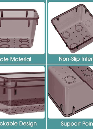 WOWBOX 25 PCS Plastic Drawer Organizer Set, 4 Sizes Desk Drawer Divider Organizers and Storage Bins for Makeup, Jewelry, Gadgets for Kitchen, Bedroom, Bathroom, Office, Clear Brown