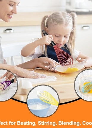 HOTEC 4 Pieces Silicone Whisks Set, Wire Balloon Whisks Egg Beater, Non-slip Handle Whisk for Non-stick Cookware Perfect for Cooking, Stirring, Beating and Blending (Multicolor)