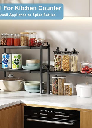 Narrow Expandable Cabinet Shelf Organizer 5.51" Width, Kitchen Counter Storage Shelves Spice Racks, Small Cupboard Countertop Tabletop Shelves Organizers, Expandable Adjustable Stackable, Load 30LBS