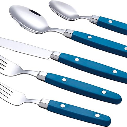 ANNOVA Silverware Set, Retro/Rivet Colorful Stainless Steel Tableware Kitchen Flatware Set Utensils, Includes Dinner Knives, Forks, Spoons, Salad Forks & Dessert Spoons (Blue, 20 Pieces)