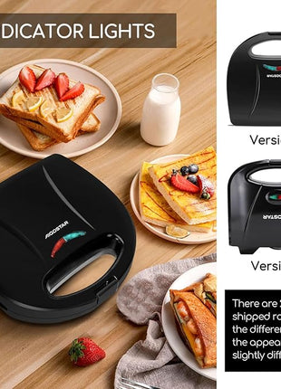 Aigostar Sandwich Maker with Non-stick Deep Grid Surface for Egg, Ham, Steaks Compact Electric Grill Tostadora de Pan Black, ETL Certificated, Roy