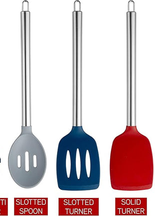 COOK WITH COLOR Silicone Cooking Utensils, Kitchen Utensil Set, Easy to Clean Silicone Kitchen Utensils, Cooking Utensils for Nonstick Cookware, Kitchen Gadgets Set, 5 Pieces, Red