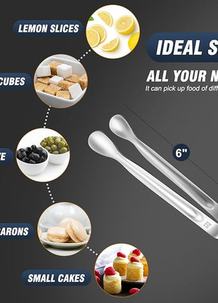 12 PCS Mini Serving Tongs, 6 Inch Small Sugar Tongs, Stainless steel Small Kitchen Tiny Food Tongs for Serving Food, Coffee Bar, Tea Party, Desserts Party and Ice Bucket