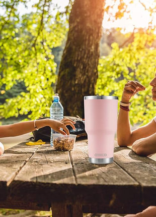 D·S 30oz Sakura Pink Tumbler Stainless Steel Double Wall Vacuum Insulated Mug with Straw and Lid, Cleaning Brush for Cold and Hot Beverages