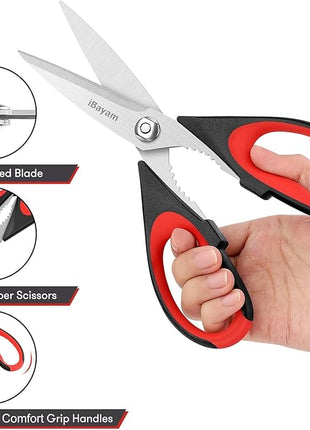 iBayam 3-Pack 8.5"Kitchen Scissors All Purpose Heavy Duty with Protective Sheath, Soft Grip Comfort Handle, Dishwasher Safe Kitchen Utensils Gadgets Set, Stainless Cooking Meat Poultry Food Shears
