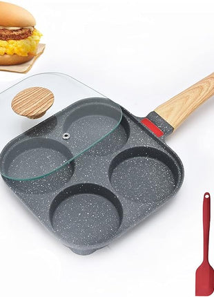 4-Cup Aluminum Nonstick Egg Pan with Lid, Suitable for Gas Stove & Induction Cookware