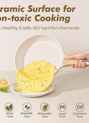 SENSARTE Ceramic Pots and Pans Set Nonstick, Kitchen Cookware Sets, 14-Piece Induction Cookware, Non-toxic Healthy Non Stick Cooking Set, with Frying Pans Set, PFAS PTFE PFOA PFOS Free