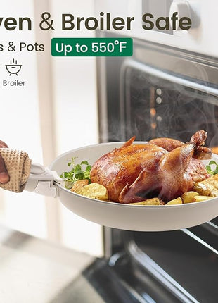 Chef Power Ceramic Cookware Set Non Toxic with Detachable Handles, Healthy Nonstick Pans and Pots Set 19 Pcs, Induction Dishwasher Oven Safe Kitchen Set, PFAS PFOA & PTFE Free, Cream White