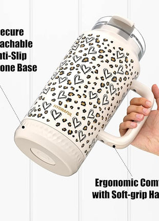 Hydraful 64 oz Tumbler with Handle and Straw - 100% Leak-Proof - Insulated Cup Reusable Stainless Steel Large Water Bottle Travel Mug for Gym, Hiking, and Camping - Gifts for Women Men Him Her