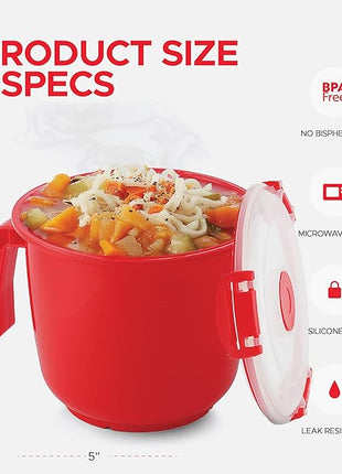 Tafura Microwave Bowl with Lid – 34oz Microwave Safe Soup Bowls with Lids, Ramen Noodle Bowl with Handle, Leakproof Plastic Bowls Microwave Safe, BPA-Free Soup Mugs for Travel – 2 Count