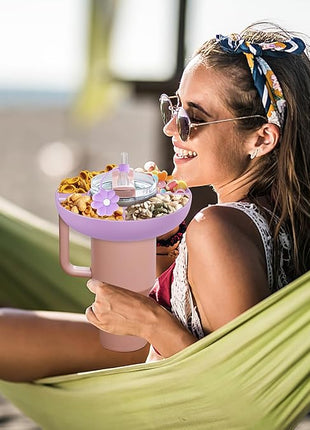 Snack Bowl for Stanley Cup 40 oz with Handle-Perfectly Compatible with Stanley Quencher H2.0 Tumbler 40 oz with Handle, Reusable Silicone Snack Tray, Stanley cup accessories (Orchid Snack Bowl)