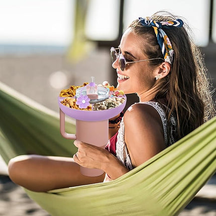 Snack Bowl for Stanley Cup 40 oz with Handle-Perfectly Compatible with Stanley Quencher H2.0 Tumbler 40 oz with Handle, Reusable Silicone Snack Tray, Stanley cup accessories (Orchid Snack Bowl)