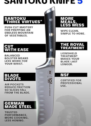 Dalstrong Santoku Knife - 5 inch - Gladiator Series Elite - Forged German High Carbon Steel - Black G10 Handle Kitchen Knife - Asian Vegetable Cooking Knife - Sheath Included - NSF Certified