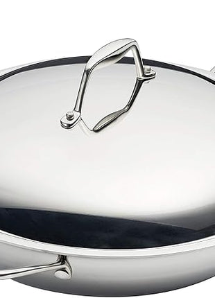 Tramontina Signature Tri-Ply Clad Stainless Steel 12.5-Inch Wok with lid, Induction-Ready, Dishwasher-Safe, NSF-Certified, Made in Brazil
