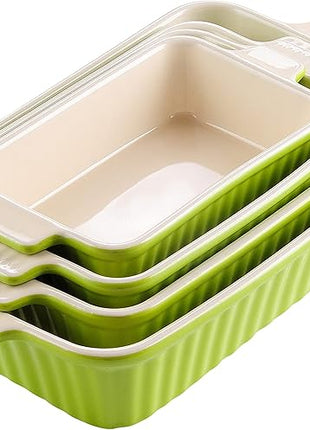 MALACASA Bakeware Set of 4, Porcelain Baking Pans Set for Oven, Casserole Dish, Ceramic Rectangular Baking Dish Lasagna Pans for Cooking Cake Kitchen, Green (9.4"/11.1"/12.2"/14.7"), Series BAKE.BAKE