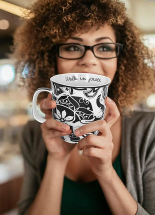 Karma Ceramic Black and White Boho Mug, 1 Count (Pack of 1), Elephant , 16 oz