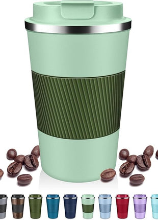 Insulated Coffee Tumblers with Flip Lid 12oz / 17oz, Stainless Steel Travel Coffee Mug Leak Proof, Vacuum Insulated Coffee Mug Reusable Cup, Keeps Cold and Hot for Coffee Tea