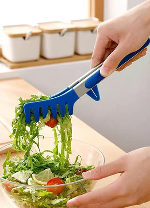 Kitchen Tongs, 9 Inch Tongs for Cooking with Silicone Tips, Food Grade Small Silicone Tongs, Mini Serving Tongs for Nonstick Pans, BBQ, Salad, Set of 3, Blue