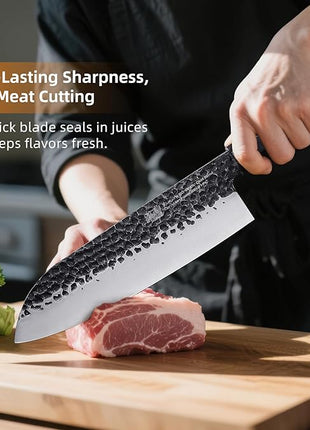 FINDKING Dynasty Series Japanese Santoku Knife, Professional Kitchen Knife, 9Cr18MoV High Carbon Steel Blade, African Rosewood Octagonal Handle, for Meat, Fruits, Vegetables, 7 Inches