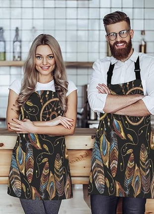 EKOBLA Dream Catcher Aprons American Indian Ethnic Style Magic Tribal Feathers Waterproof Resistant Chef Cooking Kitchen BBQ Adjustable Aprons for Women Men 27x31 Inch