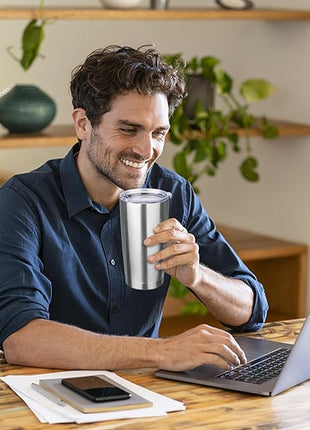 StarSpeed 20oz Tumbler Bulk with Lid, Stainless Steel Insulated Tumblers Double Wall Vacuum Insulated Travel Mug, Powder Coated Coffee Cups for Hot and Cold Drinks(Silver,8)