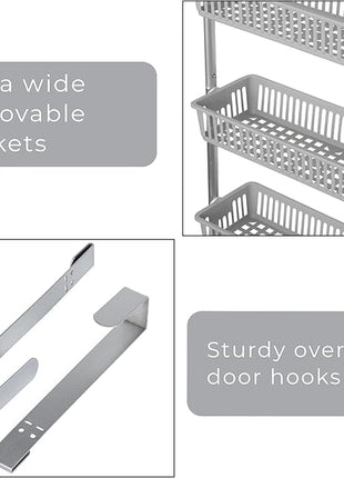 Smart Design Over-the-Door Organizer for Storage – Perfect for Pantry Organization, Bedroom, Bathroom Storage, Playroom, or Kitchen - Adjustable Steel Frame with 6 Baskets & Wall Mount – Grey …