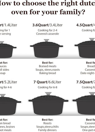 Overmont Enameled Cast Iron Dutch Oven - 5.5QT Pot with Lid Cookbook & Cotton Potholders - Heavy-Duty Cookware for Braising, Stews, Roasting, Bread Baking Graphite Gray