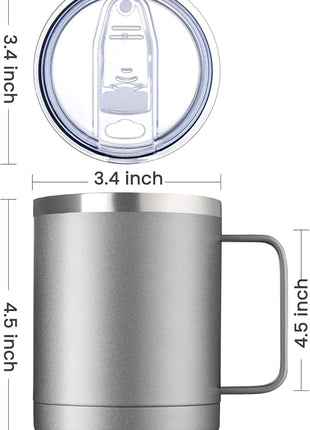 MEWAY 12oz Coffee Mug With Handle 2 Pack Bulk,Stainless Steel Insulated Travel Tumblers With Sliding Lid,Double Wall Vacuum Camping Cup for Hot & Cold Drinks Tea (Cold Grey,Set of 2)