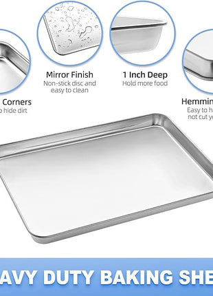 Baking Sheet with Wire Rack Set, Stainless Steel Cookie Sheet Baking Pan Toaster Oven Tray with Cooling Rack, 12.4 x 10 x 1 Inch Quarter Sheet Pan - Non Toxic & Dishwasher Safe
