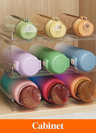 Lifewit Stackable Water Bottle Organizer for Cabinet, Water Bottle Holder, Kitchen Pantry Organization and Storage, Plastic Fridge Wine Racks, Tumbler Travel Mug Cup Holder, 3Pack, Hold 9 Bottles