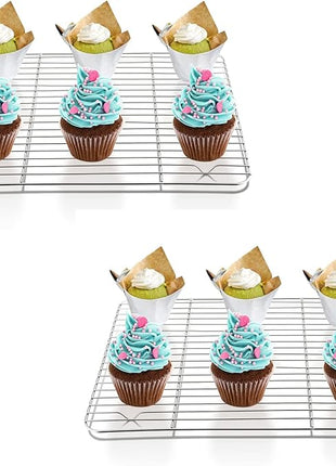 P&P CHEF Baking Cooling Rack Set for Cooking Roasting, 4-Piece Stainless Steel Wire Racks for Oven Use, Healthy & Dishwasher Safe, Rectangle, 9.7 Inch