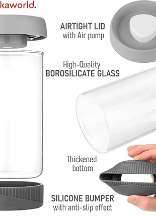 Glass Canisters Set - Kitchen Leakproof Seal Food Storage Jars - Coffee Bean Container - Pack of 5 Glass Canisters With Vacuum Airtight Lids for Cereal, Pet Treats, Nuts, Candy