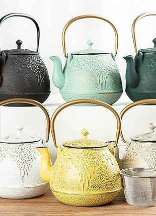 Tea Kettle, TOPTIER Japanese Cast Iron Teapot with Infuser for Loose Leaf and Tea Bags, Stovetop Safe Cast Iron Tea Kettle Coated with Enameled Interior for 40 oz (1200 ml), Light Green