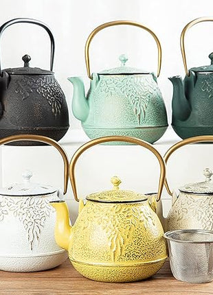 Cast Iron Teapot, TOPTIER Japanese Cast Iron Tea Pot with Infuser for Loose Leaf and Tea Bags, Stovetop Safe Cast Iron Tea Kettle Coated with Enameled Interior for 40 oz (1200 ml), Blush Pink