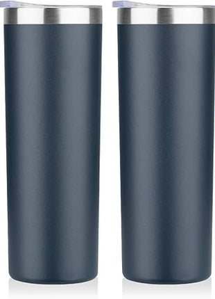 HASLE OUTFITTERS 20 oz Skinny Tumblers Bulk Set, Stainless Steel Insulated Slim Tumblers with Lids, Reusable Double Wall Travel Coffee Mugs, Durable Powder Coated Travel Water Cups(Navy, 4)