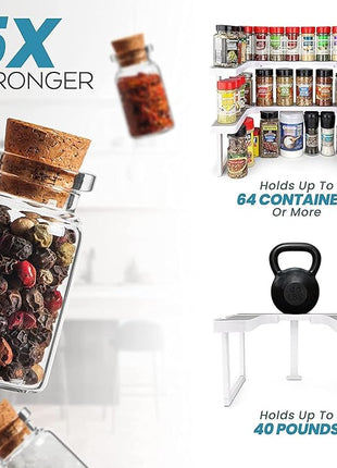 Spicy Shelf with 20 Jars of Spices inclded - Expandable Spice Rack and Stackable Cabinet & Pantry Organizer - Cabinet Spice Racks for inside Cabinets