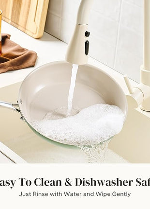 Redchef Non Stick Ceramic Frying Pan Set, Non Toxic Ceramic Pans for Cooking, 8" 9.5" 11" Skillet Set, No PFAS & PTFE & PFOA with Stainless Steel Handle, Dishwasher & Oven Safe Max up to 842°F (Green)