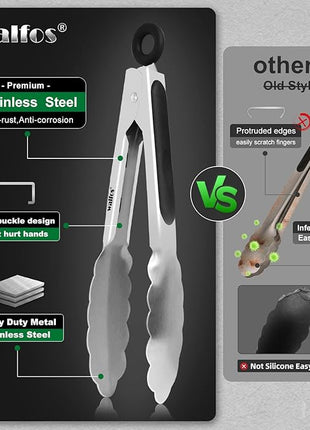 Walfos 7 inch Small Kitchen Tongs for Cooking, Mini Silicone Serving Tongs, Great for Cooking, Salad, Grilling, Pasta, Steaks, Vegetables