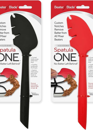 Silicone Spatula ONE Mixer Beater Scraper and Spatula Set, Cherry Red & Black