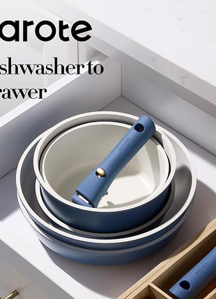 CAROTE 17pcs Pots and Pans Set, Nonstick Cookware Set Detachable Handle, Induction Kitchen Cookware Sets Non Stick with Removable Handle, RV Cookware Set, Oven Safe