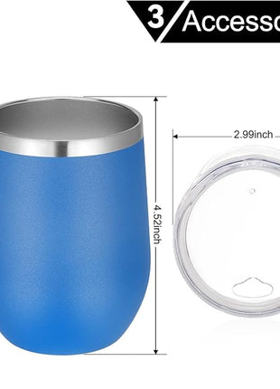 VEGOND 12oz Stainless Steel Wine Tumbler with Lid and Straw, Double Wall Vacuum Insulated Stemless Wine Glass Tumbler Cup, Coffee Mug for Cold Hot Drinks