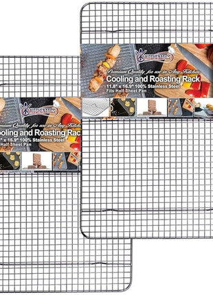 KITCHENATICS Heavy Duty Half Sheet Cooling Racks, Rust Resistant Stainless Steel Baking Racks, Wire Racks Fit Half Sheet Pan, Bacon Grill Rack for Oven, Cookie Cooling Racks 11.8" x 16.9" IN, Set of 2