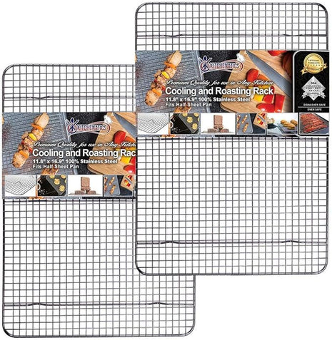 KITCHENATICS Heavy Duty Half Sheet Cooling Racks, Rust Resistant Stainless Steel Baking Racks, Wire Racks Fit Half Sheet Pan, Bacon Grill Rack for Oven, Cookie Cooling Racks 11.8" x 16.9" IN, Set of 2