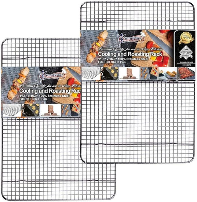 KITCHENATICS Heavy Duty Half Sheet Cooling Racks, Rust Resistant Stainless Steel Baking Racks, Wire Racks Fit Half Sheet Pan, Bacon Grill Rack for Oven, Cookie Cooling Racks 11.8" x 16.9" IN, Set of 2