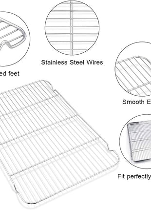 TeamFar Baking Sheet with Cooling Rack, Stainless Steel Half Size Cookie Sheet Pan and Baking Rack Set, 20’’×14’’×1’’, Non Toxic & Rust Free, Thick & Heavy Duty, Mirror Finish & Dishwasher Safe
