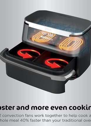 Ninja Foodi 6-in-1 FlexBasket Air Fryer with 7-QT MegaZone & Basket Divider for Large Proteins & Full Meals, Smart Finish Cook 2 Foods 2 Ways, Family Sized Capacity, Air Fry, Roast & More, Black DZ071
